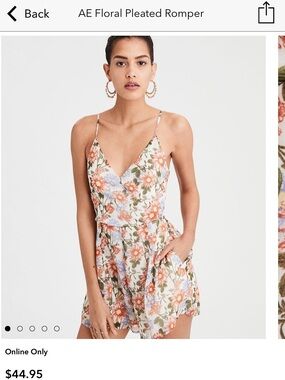 American Eagle Outfitters Cream Floral Romper with Orange & Blue Blooms